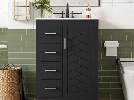 Bathroom Vanity With Integrated Sink, Rectangular Cabinet With 1 Door And 3 Drawers