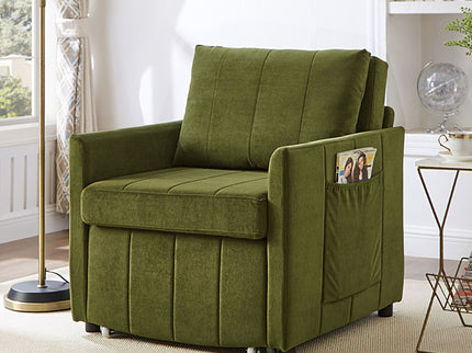 Upholstered Convertible Sleeper Sofa With 5 Position Backrest, Side Pockets, Storage