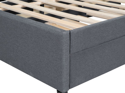Upholstered Platform Bed With Brick Pattern Headboard And Twin Long Size Trundle