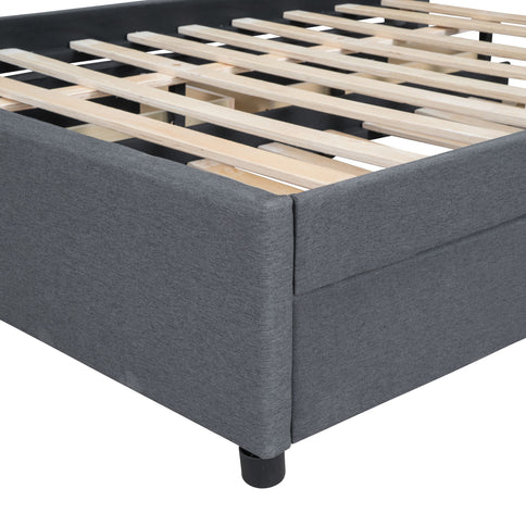 Upholstered Platform Bed With Brick Pattern Headboard And Twin Long Size Trundle