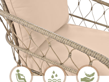 Bohemia-Inspired 4 Person Outdoor Seating Group With Removable Cushions, Conversation Patio Set With Wood Tabletop - Beige