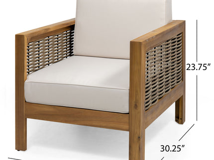 Outdoor Acacia Wood Club Chair With Wicker Accents