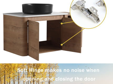 Wall Mounted Bathroom Vanity With Art Sink, 1 Storage Shelf, 2 Soft Close Doors