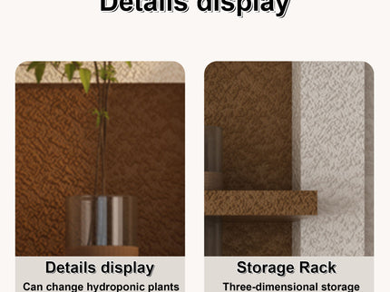 3D LED Sandstone Wall Decor With Simulated Plants, Glass Vase & Remote Control - Light Coffee