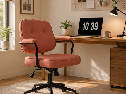 Button Mid Back Swivel Desk Chair With Curved Armrest - Pink