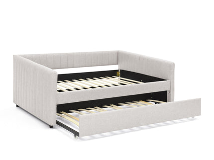 Upholstered Daybed With Trundle With Vertical Stripes