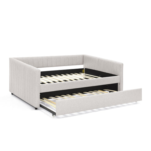 Upholstered Daybed With Trundle With Vertical Stripes
