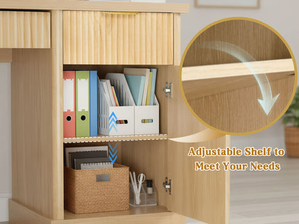 Modern Fluted Office Desk With Storage Cabinet