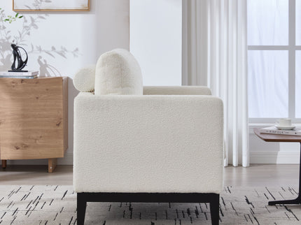 Wide Modern Farmhouse Performance Accent Chair With Legs, Wood Base