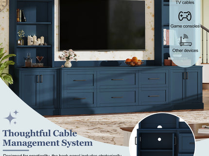 Arched Entertainment Center Wall Unit With 6 Drawers, Large TV Stand With Bookshelves