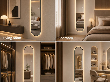Capsule Shaped Dimmable LED Full Length Wall Mirror With Frame - Silver