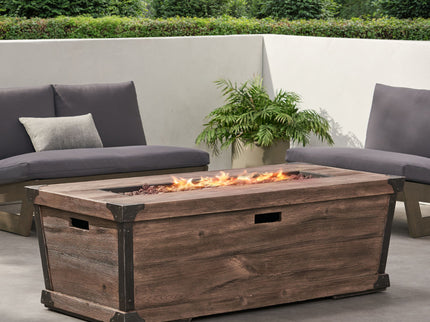 Outdoor Patio Rectangle Gas Burning Fire Pit 50, 000 Btu, Wood Pattern - Brown