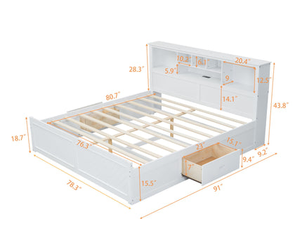 Platform Bed With Multi Storage Headboard, USB And Drawers