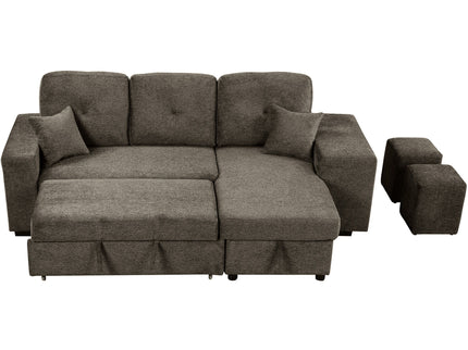 Reversible Sleeper Sectional Sofa Bed With Side Shelf And 2 Stools, Pull-Out L-Shaped Sofa Bed, Corner Sofa-Bed With Storage Chaise Left / Right Hande For Living Room