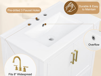 Elegant Fluted Bathroom Vanity With Sink, Soft Close Doors & Drawer