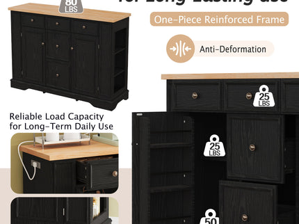 Sideboard Buffet Cabinet With 5 Drawers, 2 Cabinets, Adjustable Shelves