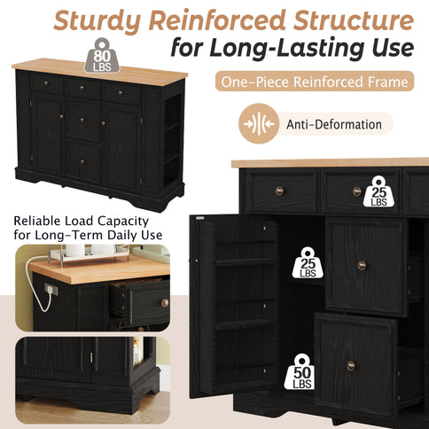 Sideboard Buffet Cabinet With 5 Drawers, 2 Cabinets, Adjustable Shelves