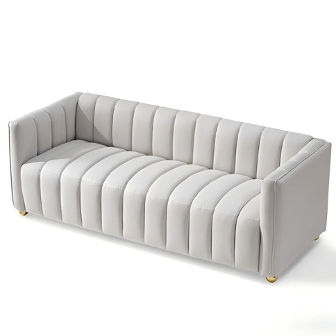 Vertical Channel Tuft Sofa For Apartment Lounge - Ivory