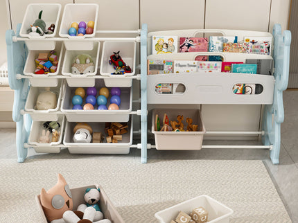 Kids Toy Storage Organizer With 2 Tier Bookshelf, Toy Storage With 12 Bins