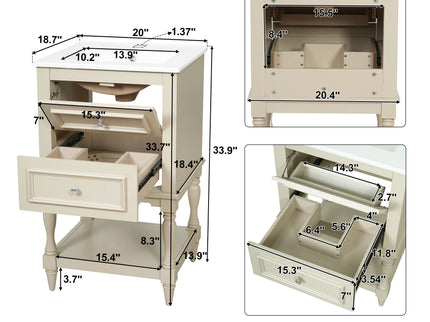 Retro Design Bathroom Vanity With Sink, 2 Drawer Storage Cabinet
