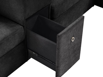 Modular 5 Seat U-Shape Sectional Sofa With Chaise Lounge, Built In Cup Holders And Storage Drawer