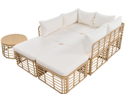 Outdoor Patio Furniture, All-Weather Rattan Sectional Sofa Set With Thick Cushions And Pillows, Freely Combined Conversation Sets For Garden, Backyard, Balcony