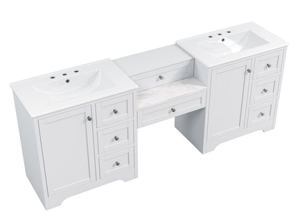 Double Sink Bathroom Vanity With Countertop, 2 Ceramic Sinks, 6 Drawers, Soft Close Design