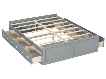 Queen Size Platform Bed Frame With 6 Drawers - Gray