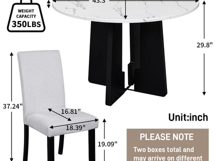 5 Piece Round Dining Table Set, Modern Dining Table And 4 Upholstered Chairs For Dining Room