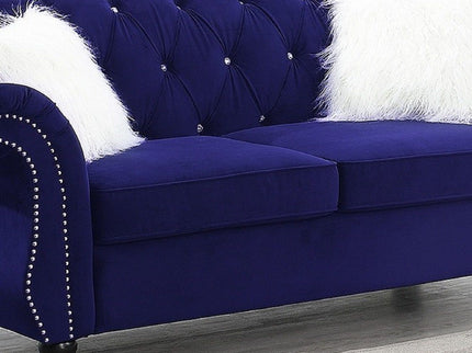 Upholstered Sofa Set With Crystal Tufted Seat And Nailhead Trim, 2 Piece Living Room Furniture - Indigo