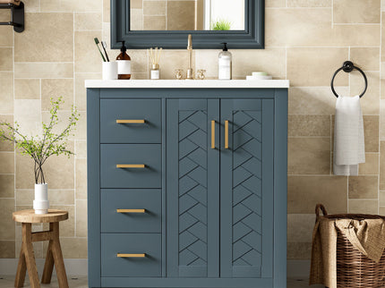 Ceramic Sink Combo, Freestanding Vanity Set With 3 Drawers & Soft Closing Doors