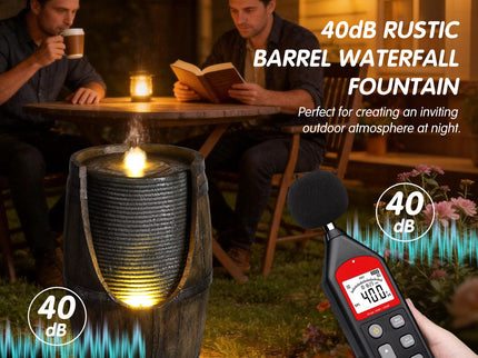 Rustic Barrel Water Fountain With LED Light