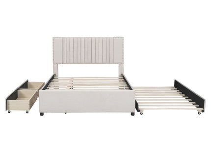Upholstered Platform Bed With Drawers, Classic Headboard Design
