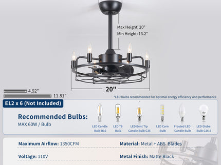 Modern Farmhouse Ceiling Fan, Adjustable Hanging