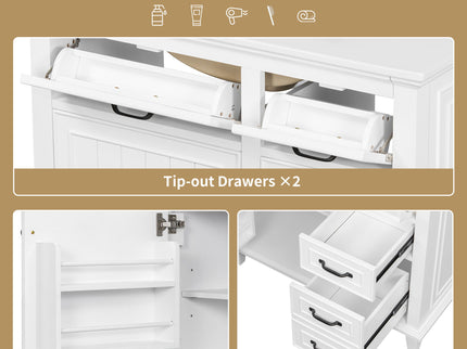 Modern Bathroom Vanity With Sink Top, Flip Drawers, Adjustable Shelf