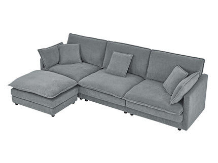 L-Shaped Sectional Sofa With Ottoman, Convertible 4 Seater Couch