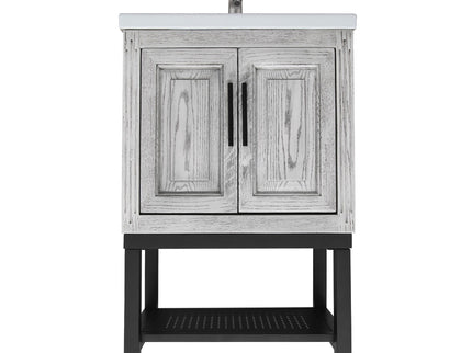 Modern Freestanding Bathroom Vanity With Ceramic Sink, Hot And Cold Faucet, Storage Cabinet & Open Shelf