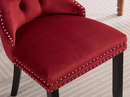 Classic Velvet Dining Chairs, High-End Tufted Solid Wood Contemporary Velvet Upholstered Dining Chair With Wood Legs Nailhead (Set of 2) - Burgundy