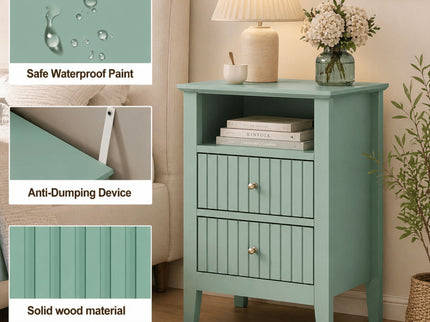 Fluted Nightstand With 2 Drawers