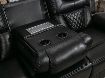 Home Theater Seating Manual Recliner Chair With Center Console And Led Light Strip For Living Room