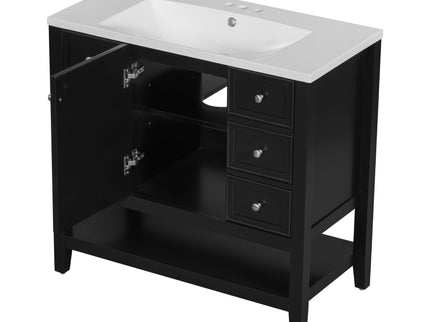 36" Bathroom Vanity & Sink, 2 Cabinet And 3 Drawers - Black