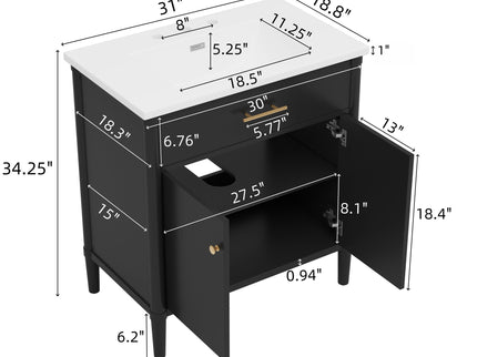 Bathroom Vanity With Sink, Soft Close Doors And Adjustable Shelf