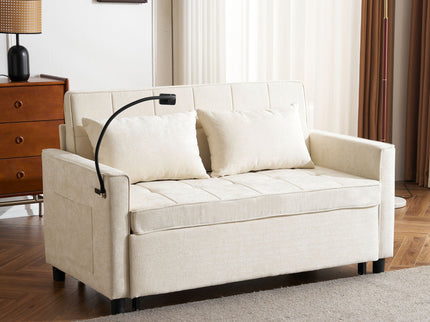 Pull-Out Sleeper Sofa With Reversible Backrest Cushion, Side Pockets, 2 USB Ports And A Phone Holder For Living Room
