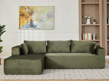 Compression Sectional Couch With Comfy Chaise, Boneless L Shape Sofa With Deep Seat