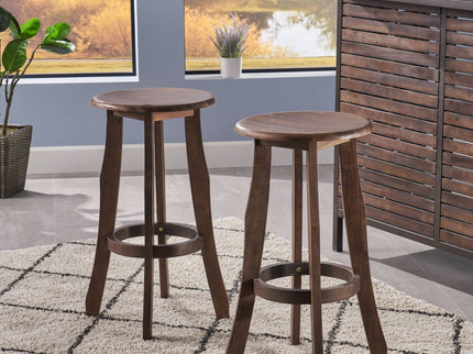 Primrose - Outdoor Acacia Wood Barstools With Foot Rest, (Set of 2) - Dark Brown