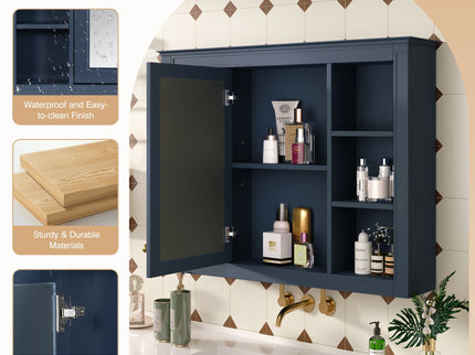 Wall Mounted Medicine Cabinet With Mirror, Storage Cabinet Featuring 6 Open Shelves And Adjustable Interior