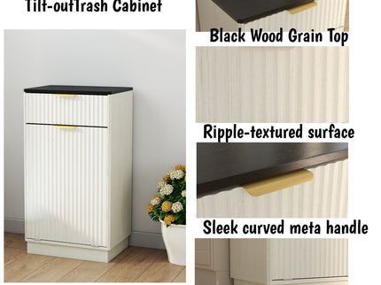 Tilt Out Trash Can Cabinet With Wave Textured Drawer & Pull Out Bin