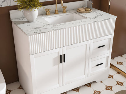 Bathroom Vanity Set, Fluted Cabinet, Soft Close Doors & Drawers, 3 Faucet Holes, Sink Included - White