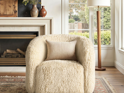 Colt - Fur Swivel Upholstered Barrel Accent Arm Chair - Cream Beige