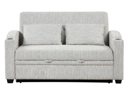 Pull Out Loveseat Sofa With Adjsutable Backrest, 2 Pillows, Cup Holders, USB Ports For Living Room
